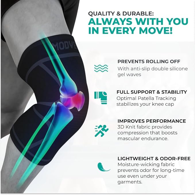 Modvel Knee Braces for Women & Men – 2 Pack Brace Set, Compression Sleeves for Meniscus Tear, ACL & Arthritis Pain Relief, Joint Support and Stability – Black XL
