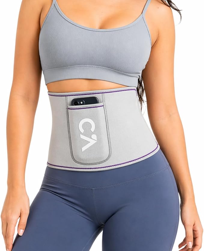 Waist Trimmer Belt for Men & Women – Silver Ion Sweat Belt, Anti-Slip Sauna Trainer, With Pocket & Precision Fit