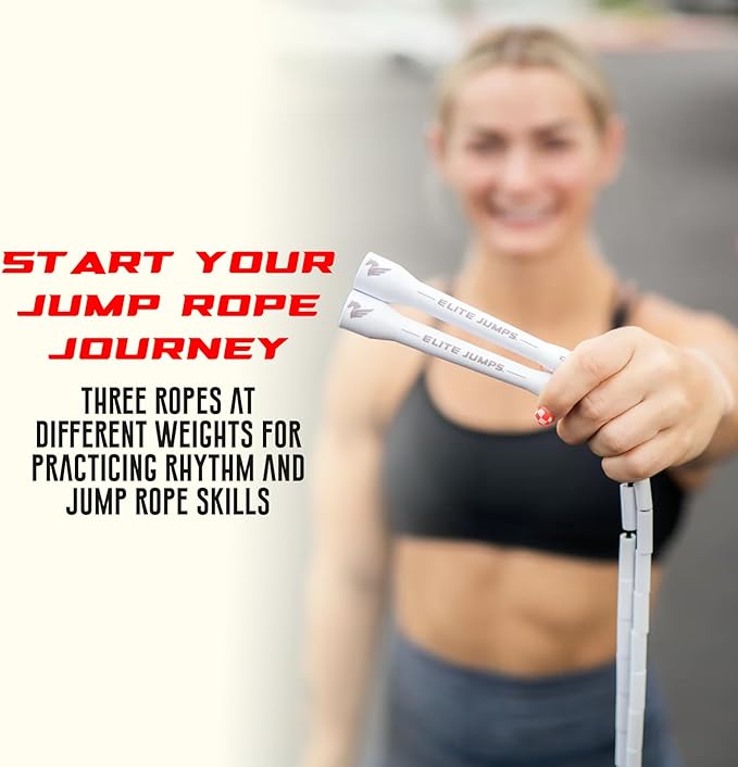 Elite Jumps - Beginner Progression Bundle - 3 Weighted Jump Ropes & Storage Case - Ropes for Beginners, Intermediates, & Advanced Users - Strong & Durable - Progression Training