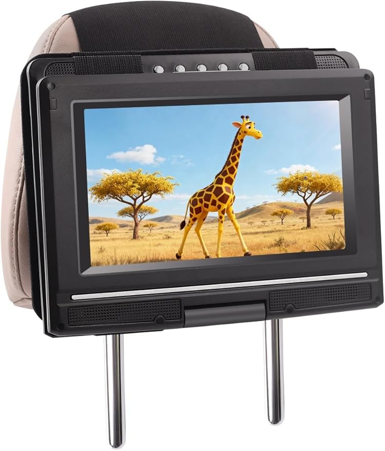 Car Headrest Mount Holder for Swivel and Flip Type Portable DVD Player fits All 7 to 11 Inch DVD Player - Portable DVD Player Car Holder for Kids in Back Seats (Black)