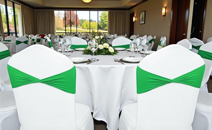 MDS Pack of 75 Spandex Chair Sashes Bows Elastic Stretch Dining Chair Bands Ties Without Slider Buckle Universal fits for Wedding Baby Shower Birthday Party Banquet Event Decoration - Light Green