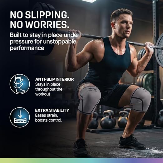 Modvel 7mm Neoprene Knee Sleeves for Men & Women Weightlifting & Powerlifting – Compression Knee Sleeve Support for Squats, Gym, Training – USPA, IPL Approved – Medium Grey (Pair)
