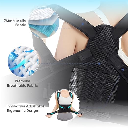 Posture Corrector for Women and Men, Full Back Brace with Breathable Mesh, Shoulder Straightener for Back & Neck Pain Relief, Spine Alignment & Hunchback Support(Black S)