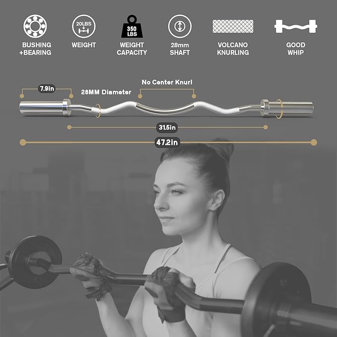 RitFit 2 Inch EZ Curl Bar with Weights, 350LBS Weight Capacity Olympic Curl Barbell for Bicep, Tricep and Weight Lifting Exercises