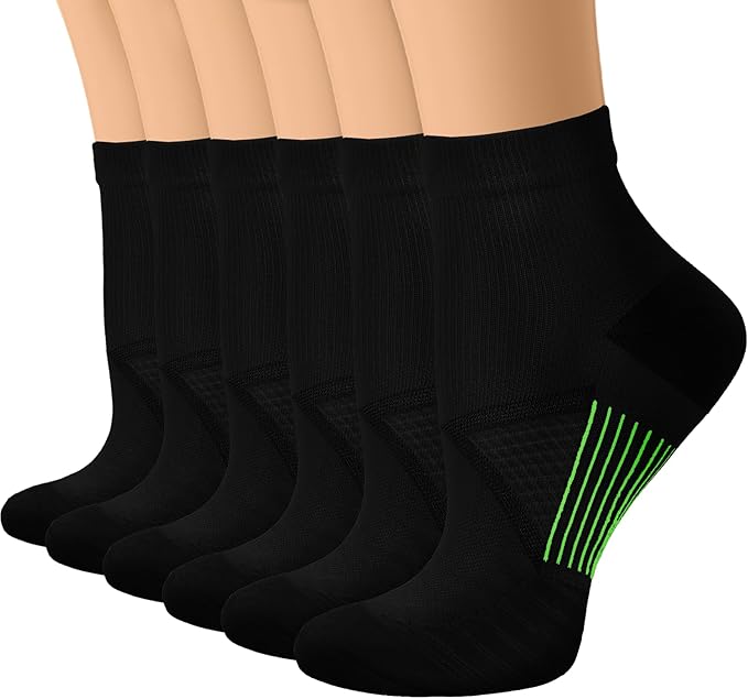 Copper Compression Socks Women and Men 6 Pairs - Circulation Arch Support Plantar Fasciitis Running Ankle Socks