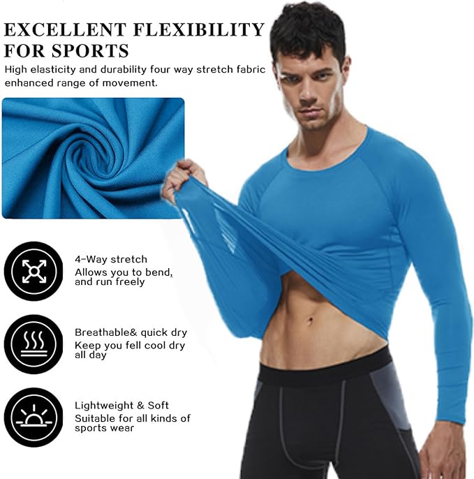 SPVISE 1 or 3 Pack Men's Compression Shirts Long Sleeve Workout Gym T-Shirt Running Top Cool Dry Sports Baselayer Undershirts