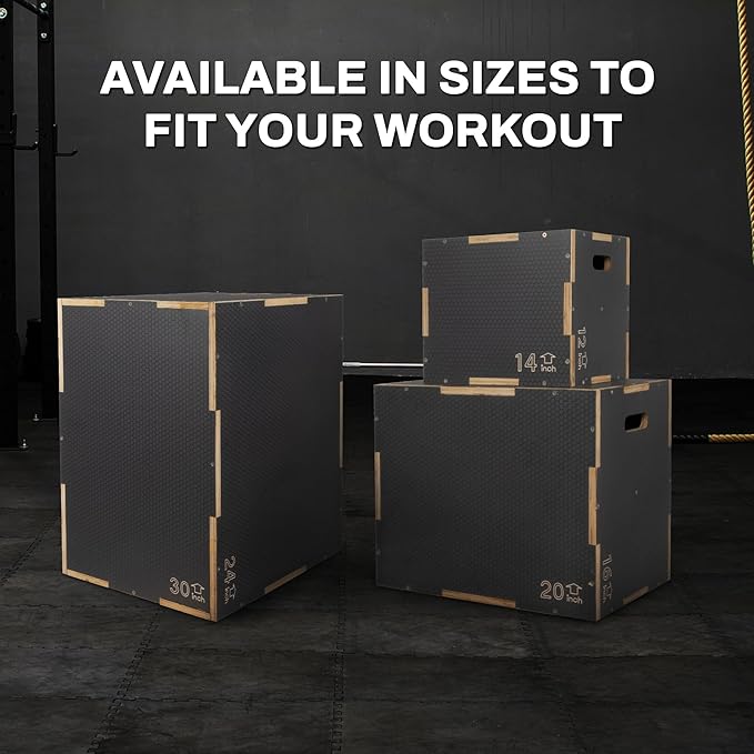 Signature Fitness 3 in 1 Non-Slip Wooden Plyo Box Jump Exercise Platform, Plyometric Workout Equipment for Home Gym, Training Step Box, Gray, Multiple Sizes