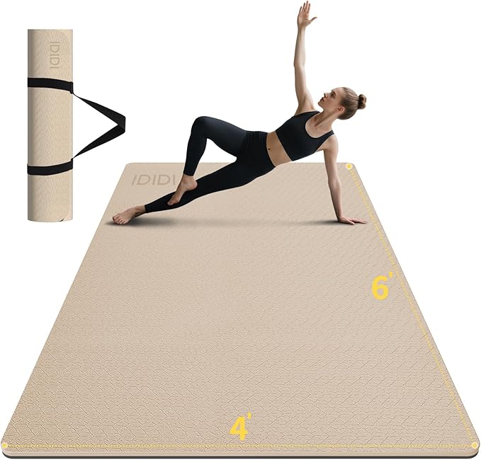 Large Yoga Mat (6'x 4') - Extra Long and Wide Workout Mat for Men and Women, Non-Slip POE 0.32''/0.4'' Thick Fitness Mat, Eco-Friendly Exercise Mat for Home Workouts, Ideal for Yoga and Pilates