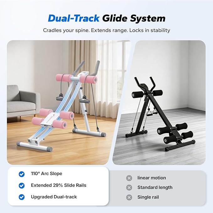 MERACH Dual Track Ab Machine, Adjustable Ab Trainer Machine, Ab Workout Equipment for Home Gym, Ergonomic Arc Track for Better Abs, Foldable Workout Machine for Full Body Workout Home Exercise (Black)