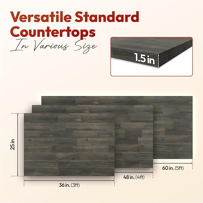 Howizz Acacia Butcher Block Countertop 60 x 25 x 1.5 Inches, Mocha Stain Solid Wood Table Top for Desk Top, Workbench Top, Kitchen Countertop