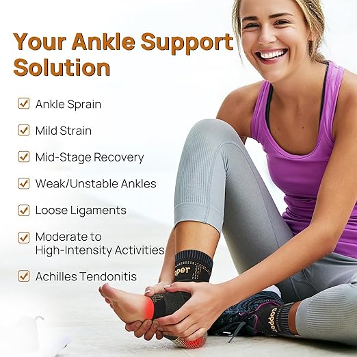 JIUFENTIAN Ultra-Thin & Copper Infused Ankle Support - Adjustable Compression Ankle Brace for Sprain Recovery, Plantar Fasciitis & Daily Pain Relief | Breathable, Durable, Fits Any Shoe (Small)