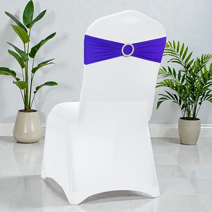 MDS Pack of 200 Spandex Chair Sashes Bows Universal fits Elastic Stretch Chair Bands Ties with Buckle Slider Bow for Wedding Decoration Spandex Slider Sashes Bow - Royal Blue