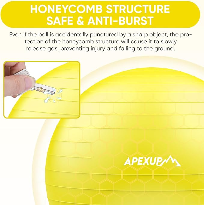 APEXUP Yoga Ball Exercise Ball Anti Slip Heavy Duty for Fitness, Balance & Core Workout, Balance Training, Pregnancy & Physical Therapy, 5 Sizes