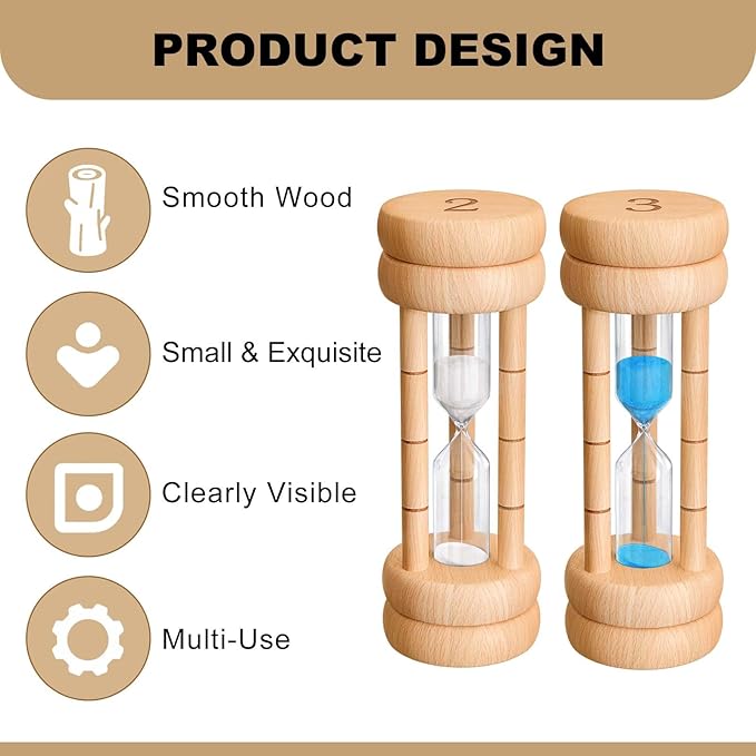 Wood Sand Timer, 5 Minute Hourglass, Wooden Sandglass Timer 5 Min,Sand Clock Timer,Unique Sand Clock for Baking,Game, Gift,White