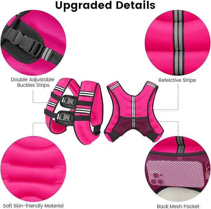 6lb/8lb/12lb/16lb/20Lb Weighted Vest Woman Men with Reflective Stripe, Chest Size Adjustable Strength Training Weight Vest for Walk Running Jogging