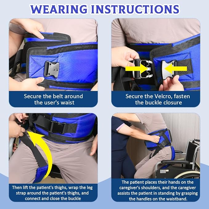 EZ Assistive Gait Belt with Padded Handles & Leg Straps for Seniors, Medical Gate Belt Transfer Belts with Buckle for Elderly Walking (Extra Large)