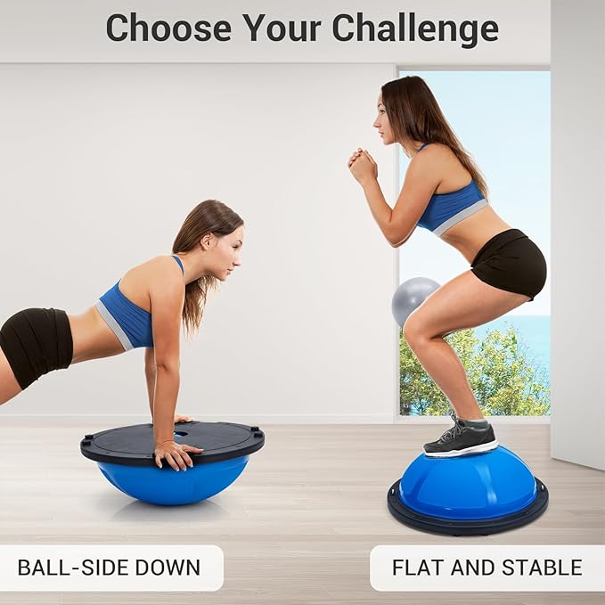 IDEALHOUSE 23" Half Exercise Ball Trainer, Balance Ball Trainer with Resistance Bands, 1600 Lbs Non-Slip bosu Ball for Strength Training, Stability Gear for Home Gym Body Workout & Pilates Equipment