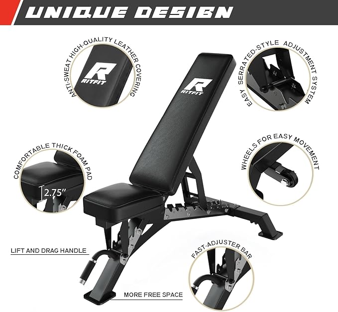 RitFit Multi-Function Garage & Home Gym Package Includes 1200LBS Power Cage PPC03/P3 with Cable Crossover System, Weight Bench, Olympic Barbell Weight Set, Full Body Workout