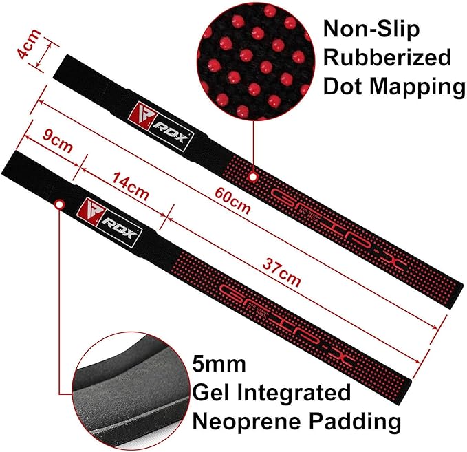 RDX Lifting Straps for Weightlifting –100% Cotton Heavy Duty Gym Wrist Strap with 5MM Neoprene Padding, 60CM Anti-Slip Hand Grip Wraps for Deadlifts Powerlifting Workouts Strength Training, Men Women