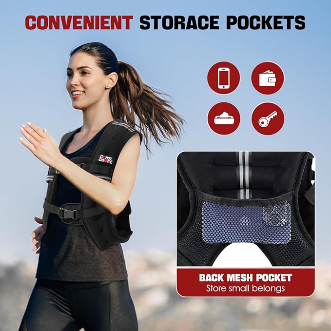 Weighted Vest, 5lb/10lb/12lb/15lb Weight Vest with Reflective Stripe for Women, Men, Rucking Vest for Walking Strength Training Running, Workout, Jogging