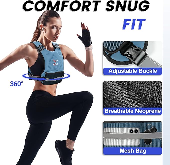 VBSD Adjustable Weighted Vest for Women Men 4-10lb/11-20lb/20-32lb Vest with 6 Ironsand Weights Body Weight Vest with Reflective Strip for Running Walking Strength Training Workouts
