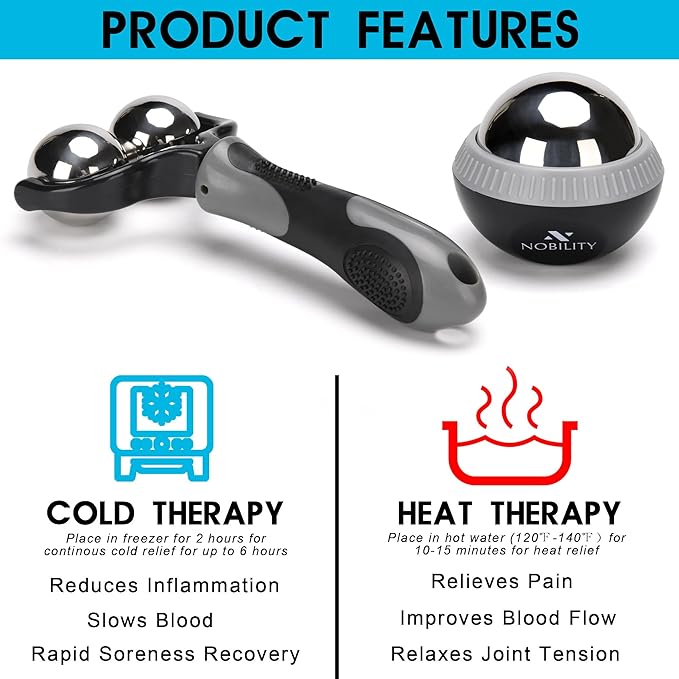 Nobility Massage Ball Roller– Ice Cold and Hot for Deep Tissue and Sore Muscle Relief of Stiffness and Stress, Body, Neck, Back, Foot, Plantar Double Grey