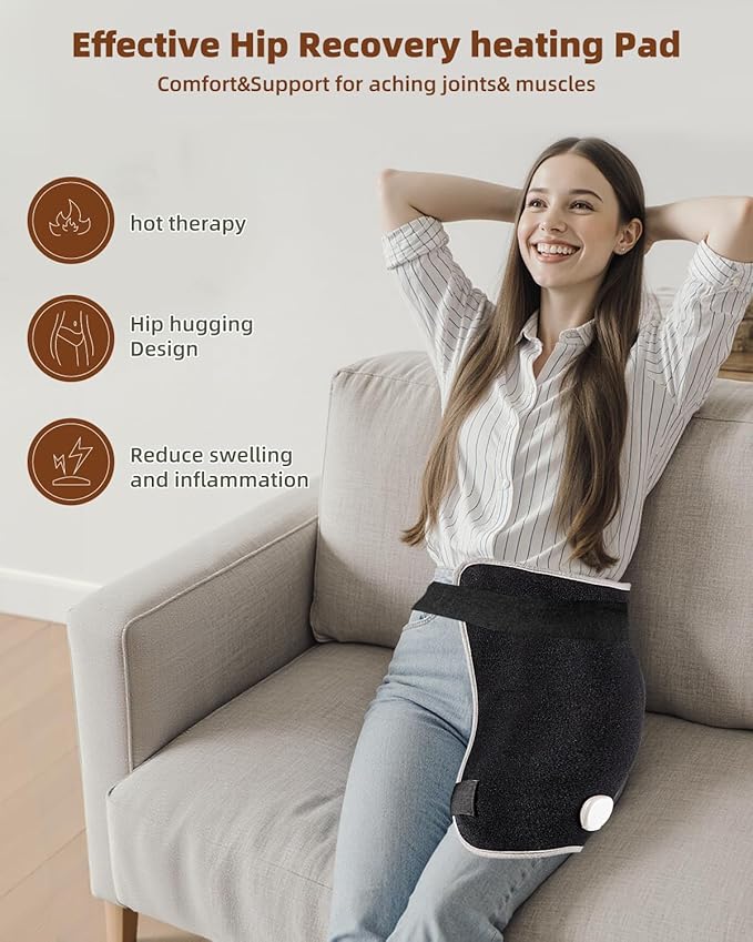 Graphene Hip Heat Therapy Wrap, Targeted Heating Pad for Hips, Lower Back & Thighs, Electric Thermal Support with Adjustable Straps & 3 Heat Settings, 18.5" x 16"