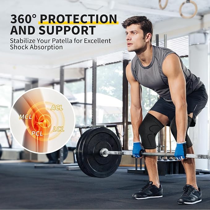 CAMBIVO Knee Braces for Knee Pain Women & Men,2 Pack Knee Compression Sleeves,Knee Support for Knee Pain Meniscus Tear,ACL & Arthritis Pain Relief（Medium,Black