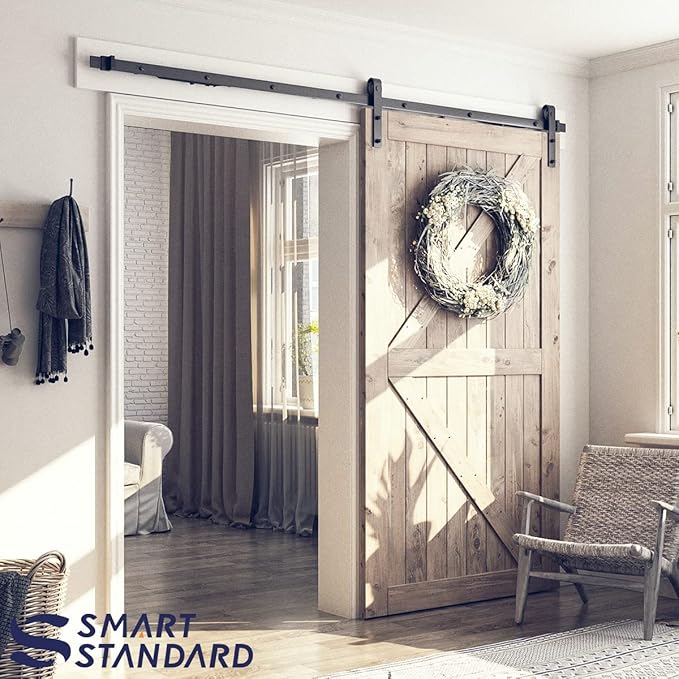 SMARTSTANDARD 9 FT Barn Door Soft Close Hardware Kit - 5 ft-10 ft, Smoothly and Quietly Sliding - Simple and Easy to Install-Includes Step-by-Step Installation Instruction-Fit 54" Door Panel (J Shape)