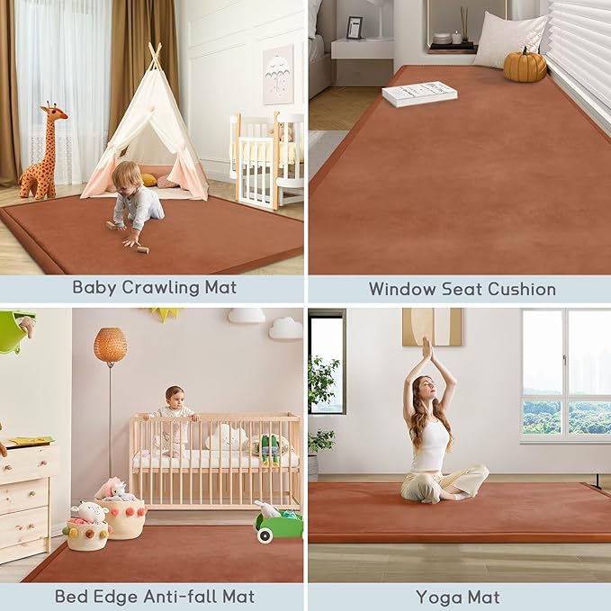Baby Play Mat for Floor Nursery Muscle Mat Area Playroom Rug 39"x59" Memory Foam 1.3" Thick Crawling Mat for Babies,Toddlers, Infants,Kids (Brick Red)
