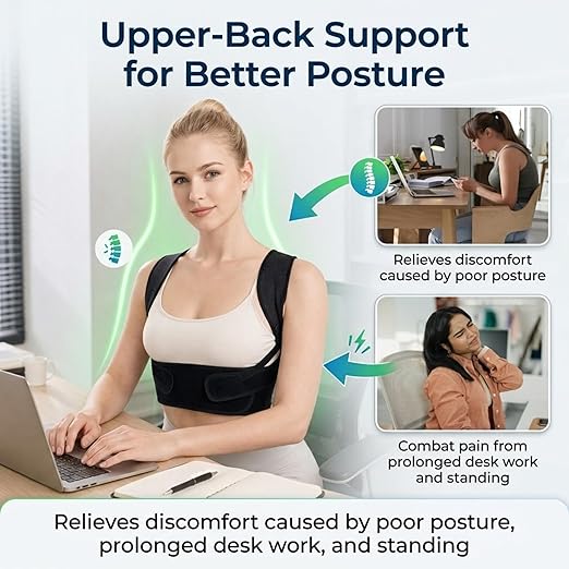 Posture Corrector for Women, Adjustable Upper-Back Brace for Shoulder & Upper-Back Pain Relief - Aesthetically Designed & Breathable Back Straightener, Helps Improve Rounded Shoulders, Slouching & Poor Posture, Discreet Under Clothes