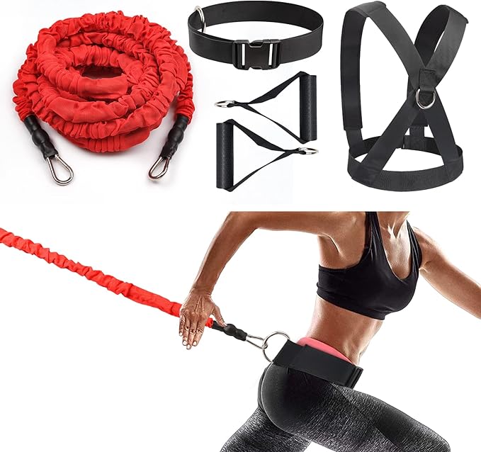 Resistance Running Training Bungee Band, Bungee Resistance Cord Set, Long Resistance Band, Lateral Movement Sprint Overspeed Training Fitness for Fast