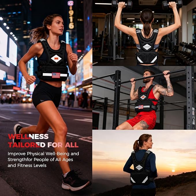 Weighted Vest Woman & Men, 6-10lb/8-20lb/8-30lb Adjustable weighted Vest With Pockets & Reflective Strips for Walking, Running, Hiking,Rucking, Workout, Strength Training