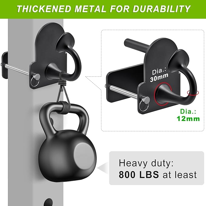 Resistance Band Anchors, Rack Attachment for Power Rack with 1" or 5/8" Hole, Adjustable Multi Point Workout Hook for Strength Training, Fitness, Physical Therapy, 2 Pack