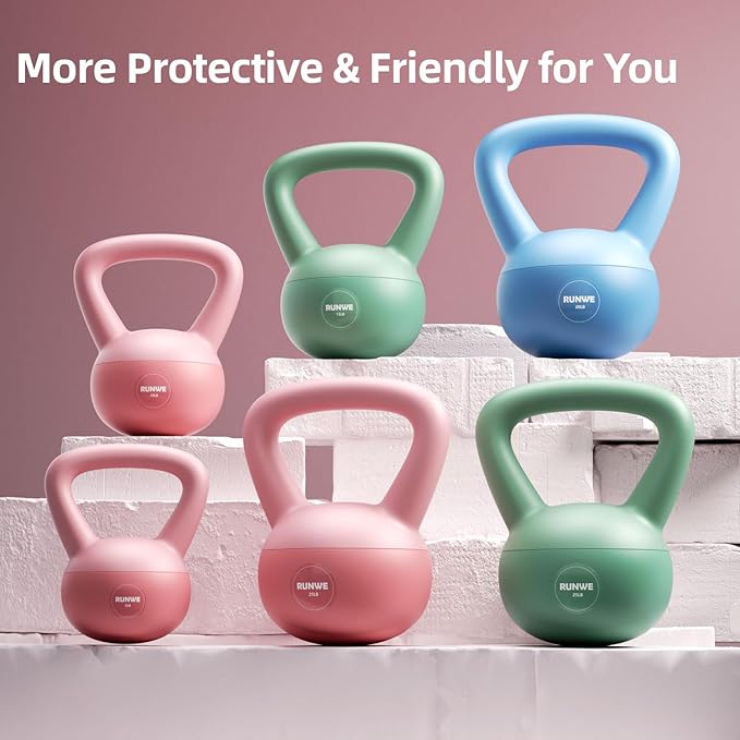 RUNWE Soft Kettlebell - Weight Options for 25, 20, 15, 10 and 5 LB Strength Training Kettlebells Weight Iron Sand Filled Shock-Proof Hand Weights for Women Men or Children