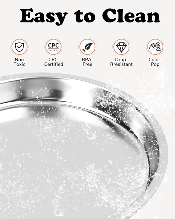 Stainless Steel Kids Plates 4 Packs, 8" Non Divided Toddlers Portion Control Plate, Non Toxic & BPA Free |Unbreakable |Dishwasher Safe Baby Snack Dish for Daycare, Restaurant Outings & Travel