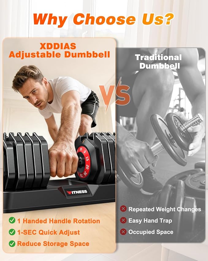 XDDIAS Adjustable Dumbbell Set of 2, 25/55/80LB Dumbbell Set-Fast Adjust Weights Set, 5/10/16 in 1 Free Weights Dumbbells Set with Anti-Slip Metal Handle, Compact Size for Men/Women Home Gym Equipment