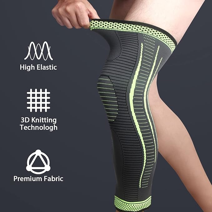 2 Pack Full Leg Compression Sleeves for Men And Women Long Knee Brace Support for Basketball, Running, Workout, Cycling, Sport