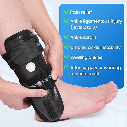 Velpeau Air Gel Foam Ankle Stabilizer Support Brace for Sprained Ankle, Ligament Injury, Tendonitis, Adjustable Rigid Stirrup Ankle Splint for Women and Men (Foam Version, Large, Right Foot)
