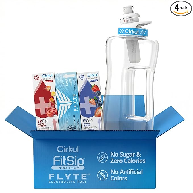 Cirkul 62oz Plastic Half Gallon Water Bottle with Handle - Large Reusable Gym Water Bottle & Leak Proof Lid - 3 Electrolyte Flavor Cartridges Included (FitSip Mixed Berry, FitSip White Cherry, Flyte Last Drive)
