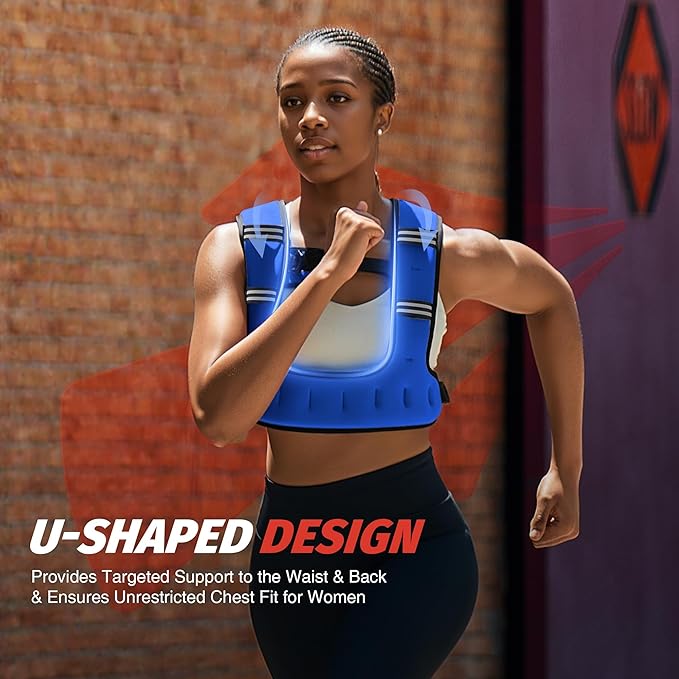 ZELUS Weighted Vest for Women Men, 6/8/12/16/20LB U-Shaped Ergonomic for Even Weight Distribution, Odorless Workout Vest with SGS Certification, Arm Pocket & Back Mesh Pouch for Training & Running