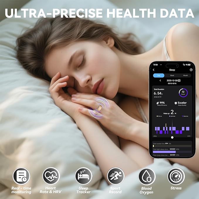 Smart Ring for Women Men,Fitness Ring with 24/7 Activity Tracking,Stress,Sleep Monitoring,No APP Subscription Fees,Compatible with iOS & Android, HarmonyOS Rose Gold, 12#
