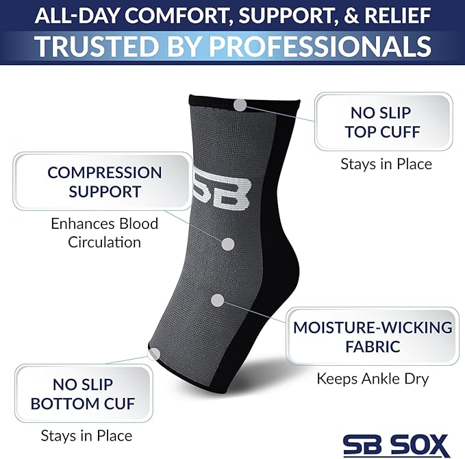 SB SOX Ankle Compression Sleeve for Men and Women (1 Pair) - Ankle Brace Support Stabilizer for Sprained Ankle, Achilles Tendonitis, Sports