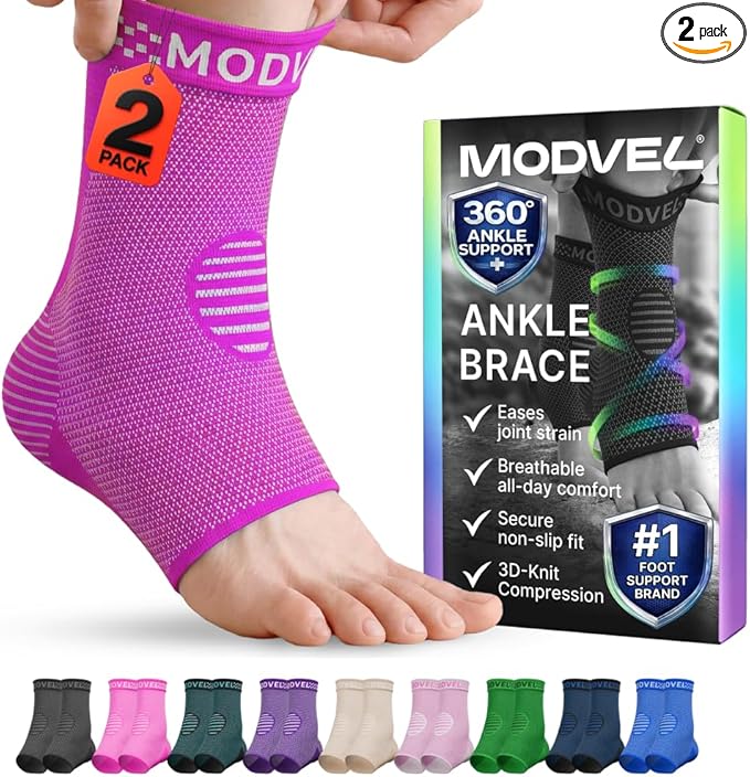 Modvel Ankle Brace for Women & Men - Compression Ankle Sleeve & Foot Brace, Right Left Ankle Support for Sprained Ankle, Achilles Tendonitis, Plantar Fasciitis Relief, Running Basketball Soccer