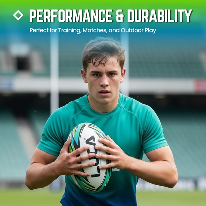 LUCA Rugby Ball Youth and Adult Sizes 3, 4 & 5 - Hand Stitched Super Grip Training Ball - Durable 3-Ply Waterproof Surface for College & Club Practice