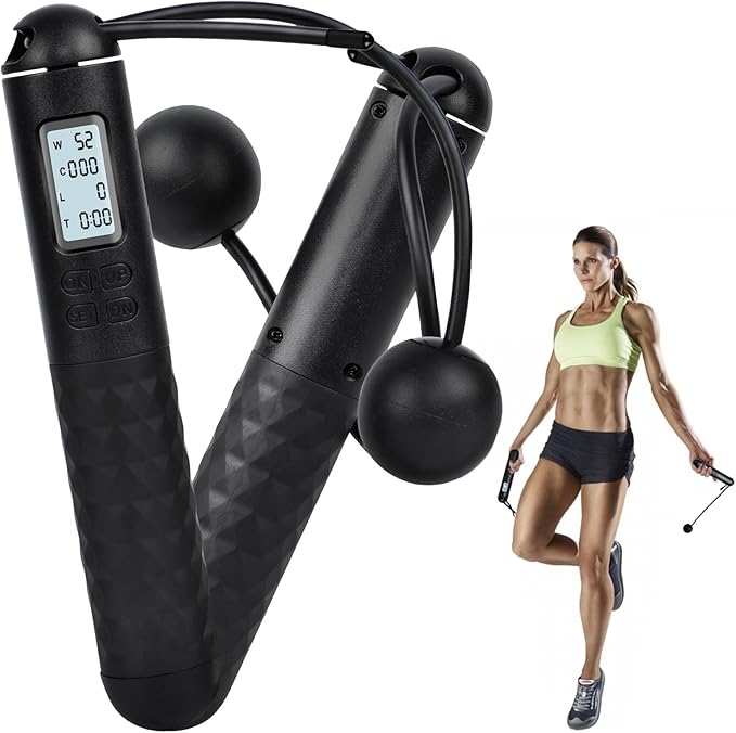 Skipping Rope with Counter, Cordless Jump Rope, Intelligent Timed Weighted Jump Rope, Adjustable Digital Counting Jumps Ropes for Lose Weight, Burn Calories