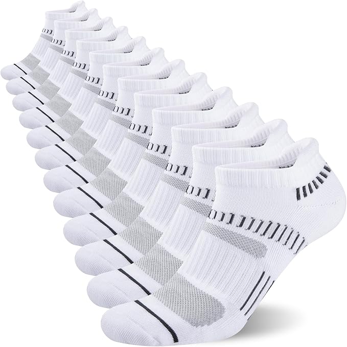COOPLUS Mens Ankle Socks Athletic Cushioned Breathable Low Cut Tab With Arch Support - 6 Pairs