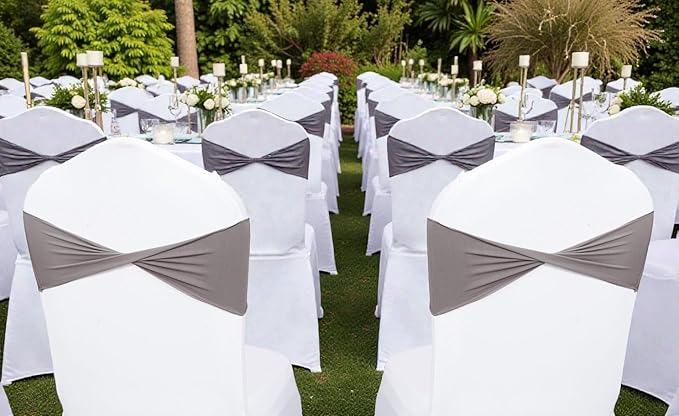 VDS Pack of 300 PCS | Silver Grey | Spandex Chair Sashes Bows Without Buckle | Stretch Elastic Banquet Universal Folding Chair Band Tie with for Wedding Party Conference Celebration Event Decoration