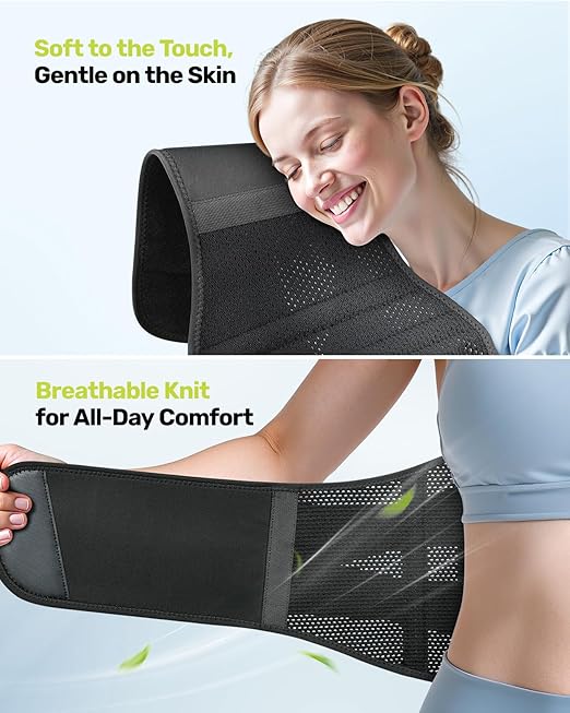Rakiie Back Brace for Men Lower Back with 7 Stays, Adjustable Knitted Lumbar Support Belt for Pain Relief, Breathable Soft Mesh Design with Lumbar Pad, Ergonomic Back Support Brace for Scoliosis - Size S (Waist: 27.6"-33.5")