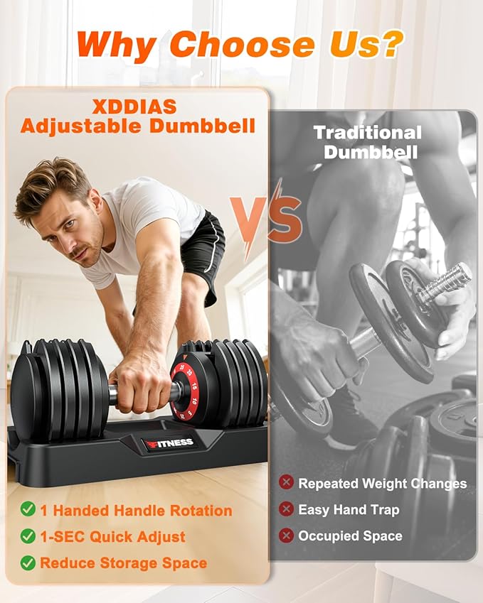 XDDIAS Adjustable Dumbbell Set of 2, 25/55/80LB Dumbbell Set-Fast Adjust Weights Set, 5/10/16 in 1 Free Weights Dumbbells Set with Anti-Slip Metal Handle, Compact Size for Men/Women Home Gym Equipment